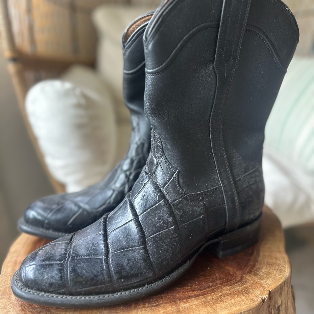 Men’s Tecovas Black Exotic Leather Cowboy Boots Sz 8